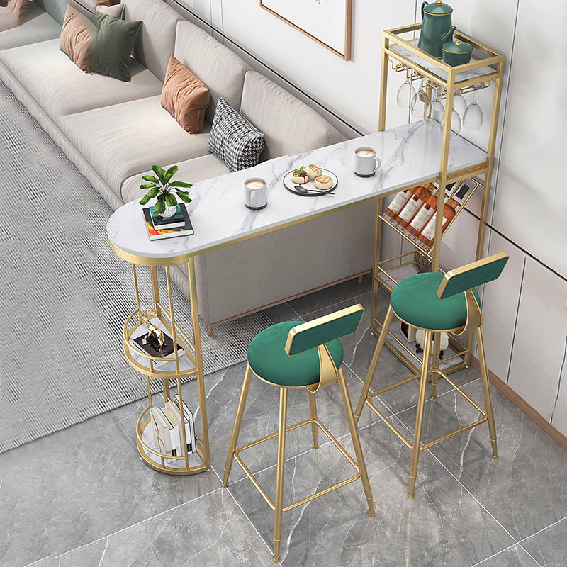 Free Form Bar Set 1/2/3 Pcs Stone and Iron Bar Table with Armless Bar Stools 3 Pieces: Gold Table, 2 Green Stools Clearhalo 'Bar Furniture' 'furn' 'furn_home_bar_bar_sets' 'Furniture' 'Home Bars & Bar Sets' 'home_bar_bar_sets' 'Kitchen & Dining Furniture' 5677323
