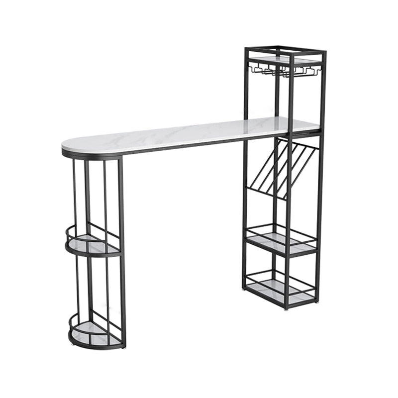 Free Form Bar Set 1/2/3 Pcs Stone and Iron Bar Table with Armless Bar Stools Black 71"L x 16"W Clearhalo 'Bar Furniture' 'furn' 'furn_home_bar_bar_sets' 'Furniture' 'Home Bars & Bar Sets' 'home_bar_bar_sets' 'Kitchen & Dining Furniture' 5677324