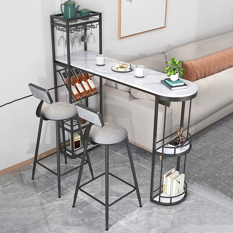 Free Form Bar Set 1/2/3 Pcs Stone and Iron Bar Table with Armless Bar Stools 3 Pieces: Black Table, 2 Black-Gray Stools Clearhalo 'Bar Furniture' 'furn' 'furn_home_bar_bar_sets' 'Furniture' 'Home Bars & Bar Sets' 'home_bar_bar_sets' 'Kitchen & Dining Furniture' 5677328