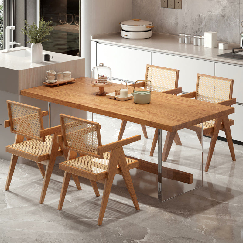 Rectangle 1/2/5/7 Pieces Dining Set Acrylic Base Dining Furniture in Natural Clearhalo 'Dining Room Sets' 'Dining Tables & Seating' 'dining_room_set' 'furn' 'furn_dining_room_set' 'Furniture' 'Kitchen & Dining Furniture' 5677674