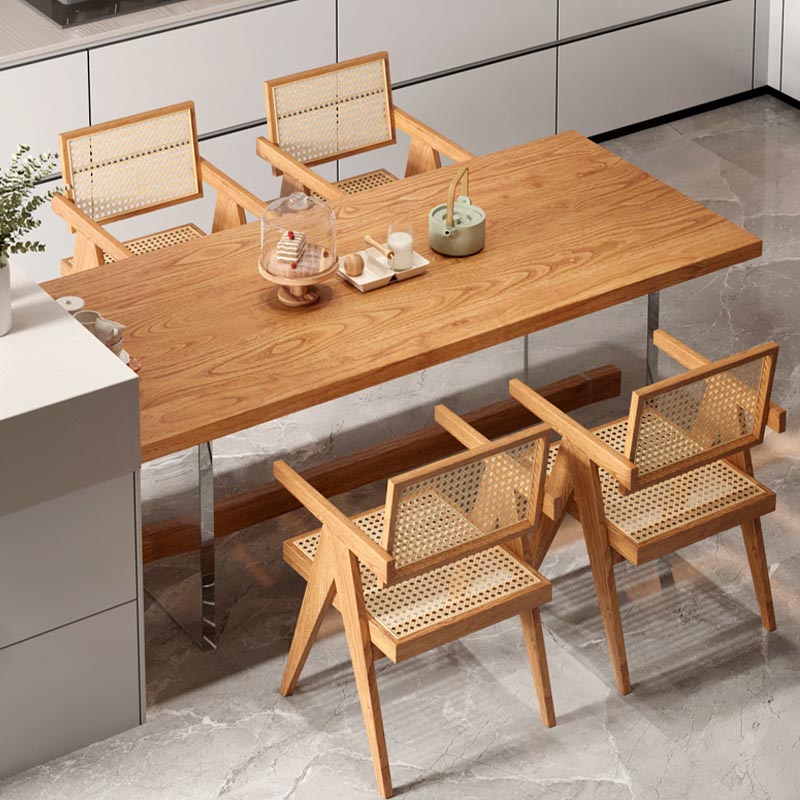 Rectangle 1/2/5/7 Pieces Dining Set Acrylic Base Dining Furniture in Natural 5 Pieces: Table, 4 Chairs Clearhalo 'Dining Room Sets' 'Dining Tables & Seating' 'dining_room_set' 'furn' 'furn_dining_room_set' 'Furniture' 'Kitchen & Dining Furniture' 5677675
