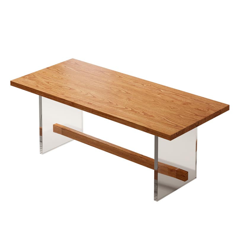Rectangle 1/2/5/7 Pieces Dining Set Acrylic Base Dining Furniture in Natural Clearhalo 'Dining Room Sets' 'Dining Tables & Seating' 'dining_room_set' 'furn' 'furn_dining_room_set' 'Furniture' 'Kitchen & Dining Furniture' 5677682