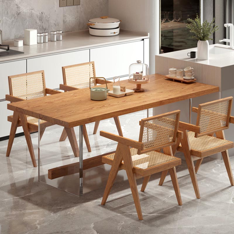 Rectangle 1/2/5/7 Pieces Dining Set Acrylic Base Dining Furniture in Natural Clearhalo 'Dining Room Sets' 'Dining Tables & Seating' 'dining_room_set' 'furn' 'furn_dining_room_set' 'Furniture' 'Kitchen & Dining Furniture' 5677687