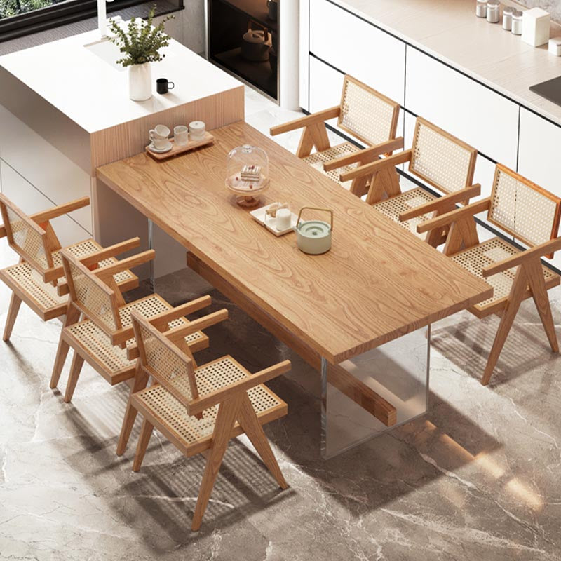 Rectangle 1/2/5/7 Pieces Dining Set Acrylic Base Dining Furniture in Natural Clearhalo 'Dining Room Sets' 'Dining Tables & Seating' 'dining_room_set' 'furn' 'furn_dining_room_set' 'Furniture' 'Kitchen & Dining Furniture' 5677688