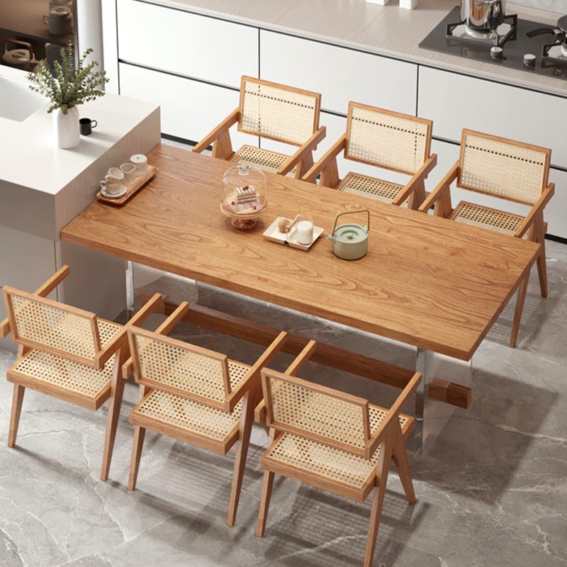 Rectangle 1/2/5/7 Pieces Dining Set Acrylic Base Dining Furniture in Natural Clearhalo 'Dining Room Sets' 'Dining Tables & Seating' 'dining_room_set' 'furn' 'furn_dining_room_set' 'Furniture' 'Kitchen & Dining Furniture' 5677689