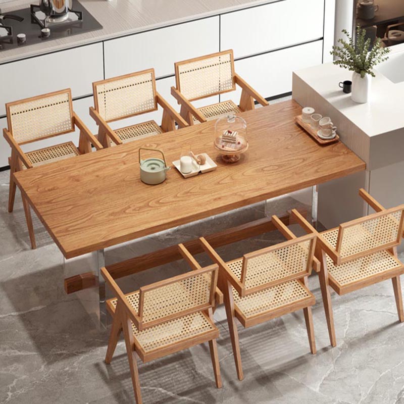 Rectangle 1/2/5/7 Pieces Dining Set Acrylic Base Dining Furniture in Natural Clearhalo 'Dining Room Sets' 'Dining Tables & Seating' 'dining_room_set' 'furn' 'furn_dining_room_set' 'Furniture' 'Kitchen & Dining Furniture' 5677691