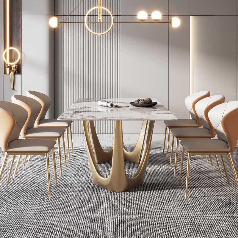 Designer Style Sintered Stone Top Dining Table Set Rectangular 1/4/5/7 Pieces Dining Set Clearhalo 'Dining Room Sets' 'Dining Tables & Seating' 'dining_room_set' 'furn' 'furn_dining_room_set' 'Furniture' 'Kitchen & Dining Furniture' 5677703