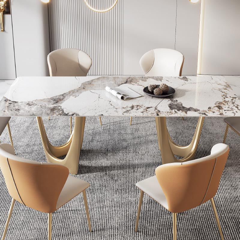 Designer Style Sintered Stone Top Dining Table Set Rectangular 1/4/5/7 Pieces Dining Set Clearhalo 'Dining Room Sets' 'Dining Tables & Seating' 'dining_room_set' 'furn' 'furn_dining_room_set' 'Furniture' 'Kitchen & Dining Furniture' 5677704