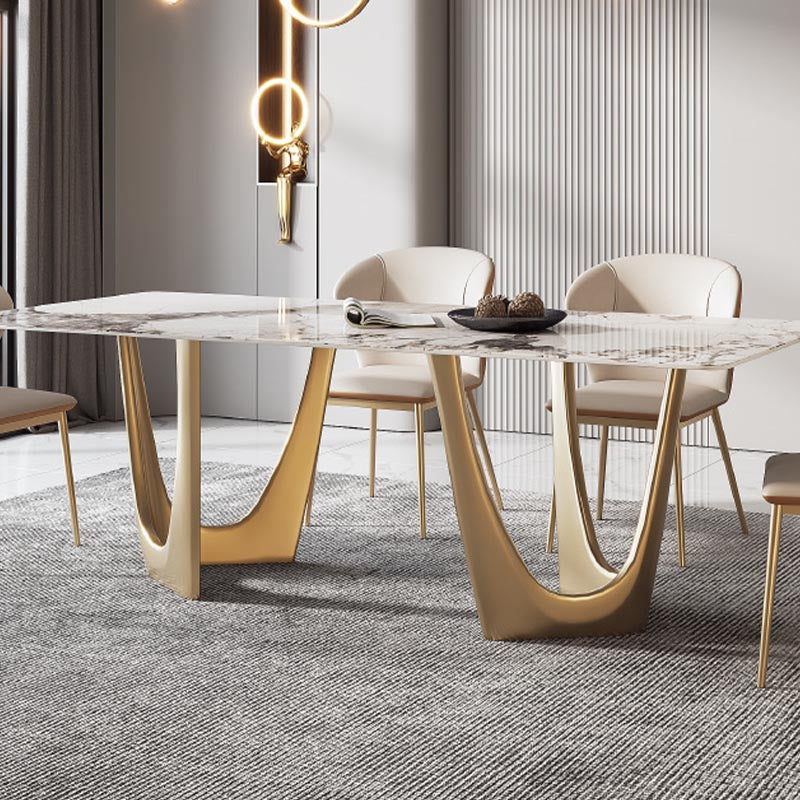 Designer Style Sintered Stone Top Dining Table Set Rectangular 1/4/5/7 Pieces Dining Set Clearhalo 'Dining Room Sets' 'Dining Tables & Seating' 'dining_room_set' 'furn' 'furn_dining_room_set' 'Furniture' 'Kitchen & Dining Furniture' 5677711
