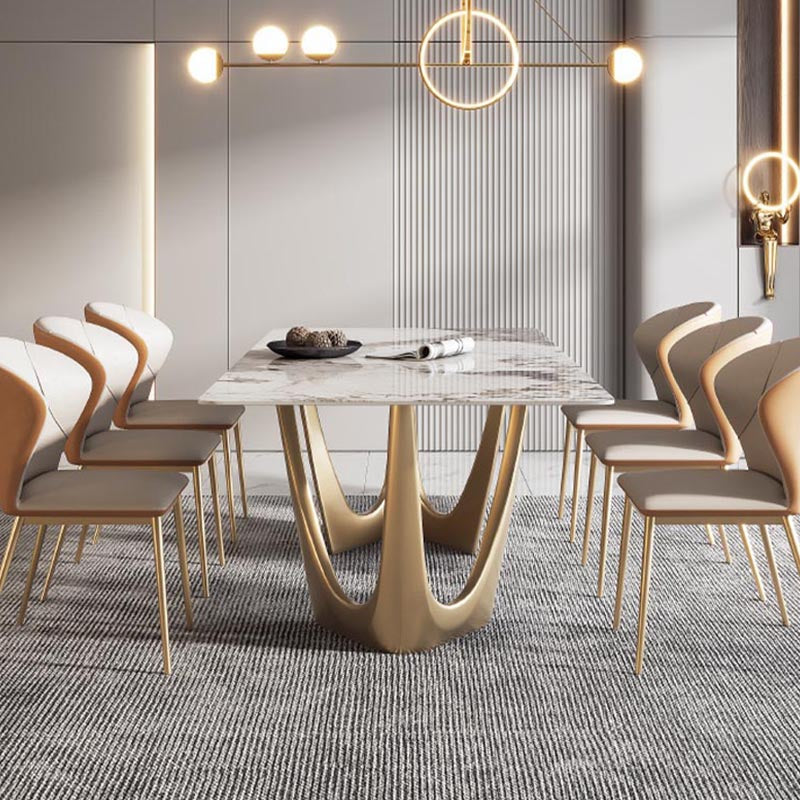 Designer Style Sintered Stone Top Dining Table Set Rectangular 1/4/5/7 Pieces Dining Set Clearhalo 'Dining Room Sets' 'Dining Tables & Seating' 'dining_room_set' 'furn' 'furn_dining_room_set' 'Furniture' 'Kitchen & Dining Furniture' 5677712