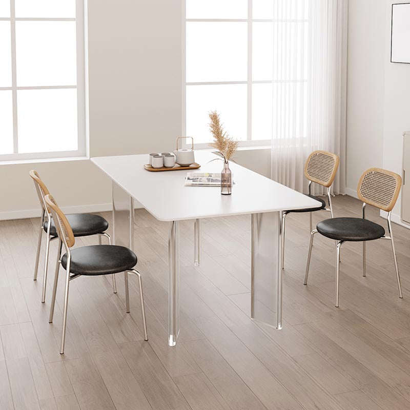 Modern White Dining Set Rectangle 1/2/4/5/7 Stone and Acrylic Pieces Dinette Set Clearhalo 'Dining Room Sets' 'Dining Tables & Seating' 'dining_room_set' 'furn' 'furn_dining_room_set' 'Furniture' 'Kitchen & Dining Furniture' 5677761
