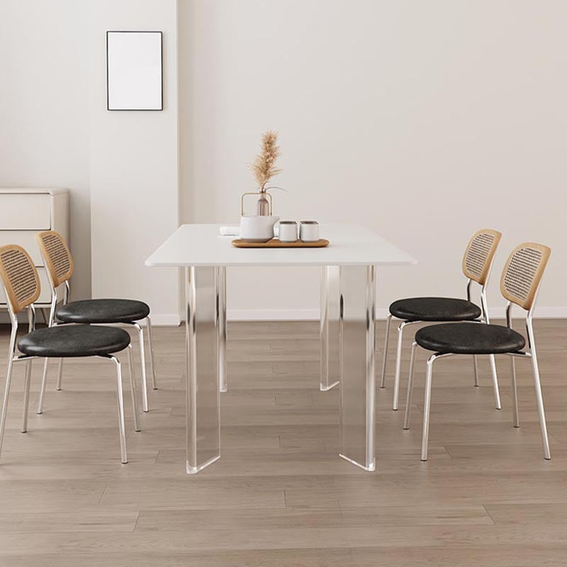 Modern White Dining Set Rectangle 1/2/4/5/7 Stone and Acrylic Pieces Dinette Set 5 Pieces: Table, 4 Chairs Clearhalo 'Dining Room Sets' 'Dining Tables & Seating' 'dining_room_set' 'furn' 'furn_dining_room_set' 'Furniture' 'Kitchen & Dining Furniture' 5677763