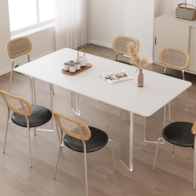 Modern White Dining Set Rectangle 1/2/4/5/7 Stone and Acrylic Pieces Dinette Set Clearhalo 'Dining Room Sets' 'Dining Tables & Seating' 'dining_room_set' 'furn' 'furn_dining_room_set' 'Furniture' 'Kitchen & Dining Furniture' 5677764