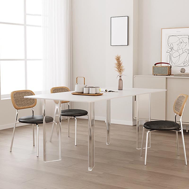 Modern White Dining Set Rectangle 1/2/4/5/7 Stone and Acrylic Pieces Dinette Set 4 Pieces: Table, 3 Chairs Clearhalo 'Dining Room Sets' 'Dining Tables & Seating' 'dining_room_set' 'furn' 'furn_dining_room_set' 'Furniture' 'Kitchen & Dining Furniture' 5677765