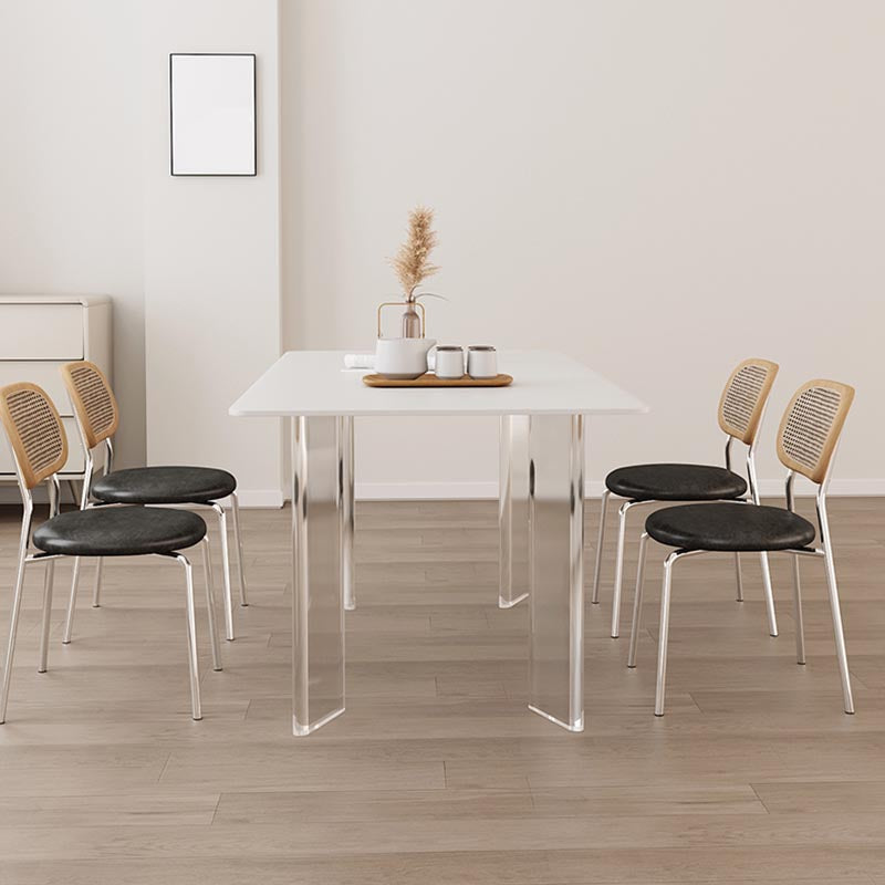 Modern White Dining Set Rectangle 1/2/4/5/7 Stone and Acrylic Pieces Dinette Set Clearhalo 'Dining Room Sets' 'Dining Tables & Seating' 'dining_room_set' 'furn' 'furn_dining_room_set' 'Furniture' 'Kitchen & Dining Furniture' 5677766