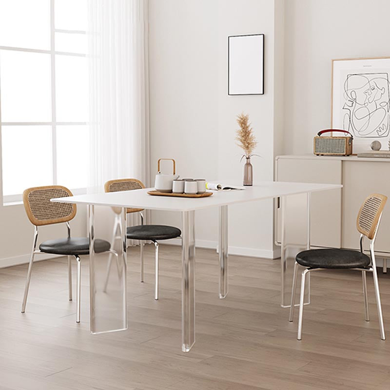 Modern White Dining Set Rectangle 1/2/4/5/7 Stone and Acrylic Pieces Dinette Set Clearhalo 'Dining Room Sets' 'Dining Tables & Seating' 'dining_room_set' 'furn' 'furn_dining_room_set' 'Furniture' 'Kitchen & Dining Furniture' 5677767