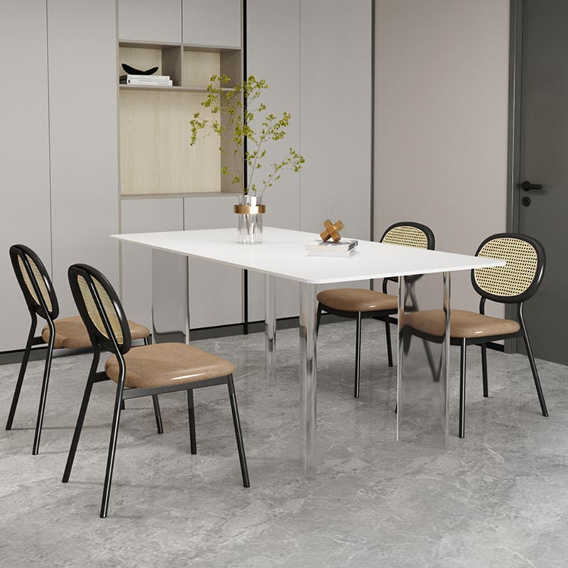 Modern White Dining Set Rectangle 1/2/4/5/7 Stone and Acrylic Pieces Dinette Set Clearhalo 'Dining Room Sets' 'Dining Tables & Seating' 'dining_room_set' 'furn' 'furn_dining_room_set' 'Furniture' 'Kitchen & Dining Furniture' 5677775