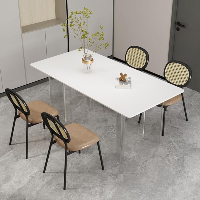 Modern White Dining Set Rectangle 1/2/4/5/7 Stone and Acrylic Pieces Dinette Set Clearhalo 'Dining Room Sets' 'Dining Tables & Seating' 'dining_room_set' 'furn' 'furn_dining_room_set' 'Furniture' 'Kitchen & Dining Furniture' 5677776