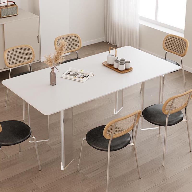 Modern White Dining Set Rectangle 1/2/4/5/7 Stone and Acrylic Pieces Dinette Set Clearhalo 'Dining Room Sets' 'Dining Tables & Seating' 'dining_room_set' 'furn' 'furn_dining_room_set' 'Furniture' 'Kitchen & Dining Furniture' 5677778