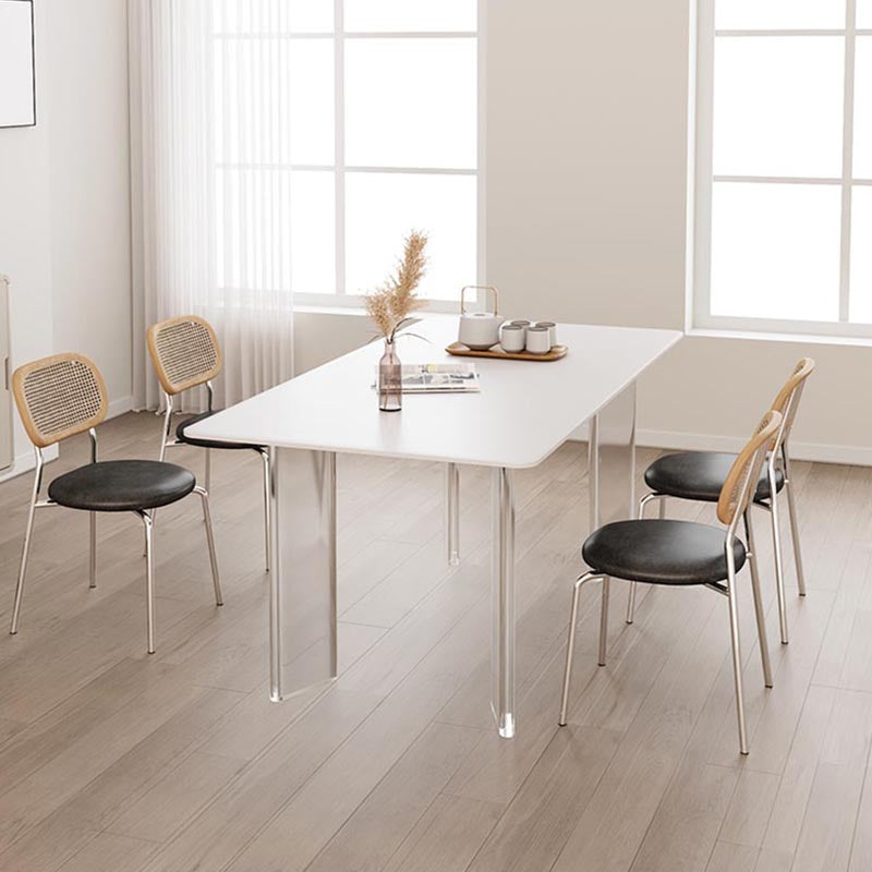 Modern White Dining Set Rectangle 1/2/4/5/7 Stone and Acrylic Pieces Dinette Set Clearhalo 'Dining Room Sets' 'Dining Tables & Seating' 'dining_room_set' 'furn' 'furn_dining_room_set' 'Furniture' 'Kitchen & Dining Furniture' 5677779