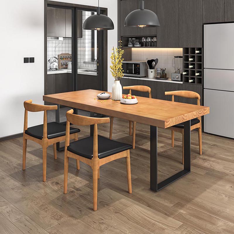 Modern 1/5/7 Pieces Dining Set Rectangle Pine Wood Dining Table for Dining Room Kitchen 5 Pieces: Table, 4 Brown Chairs Clearhalo 'Dining Room Sets' 'Dining Tables & Seating' 'dining_room_set' 'furn' 'furn_dining_room_set' 'Furniture' 'Kitchen & Dining Furniture' 5677791