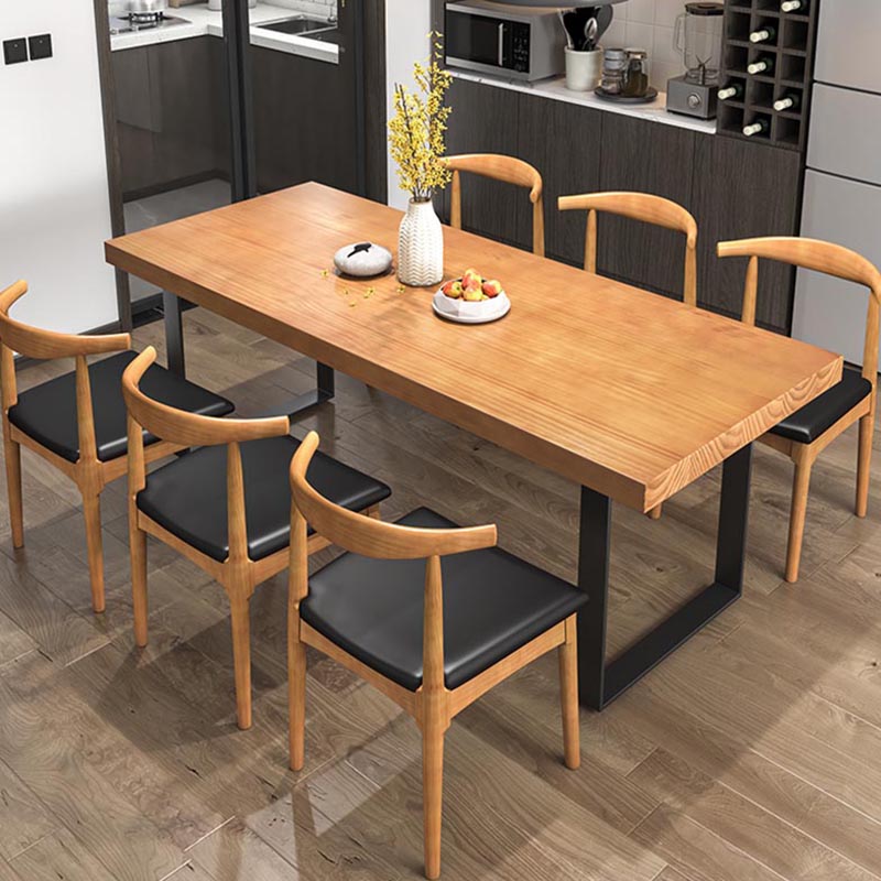 Modern 1/5/7 Pieces Dining Set Rectangle Pine Wood Dining Table for Dining Room Kitchen 7 Pieces: Table, 6 Brown Chairs Clearhalo 'Dining Room Sets' 'Dining Tables & Seating' 'dining_room_set' 'furn' 'furn_dining_room_set' 'Furniture' 'Kitchen & Dining Furniture' 5677793