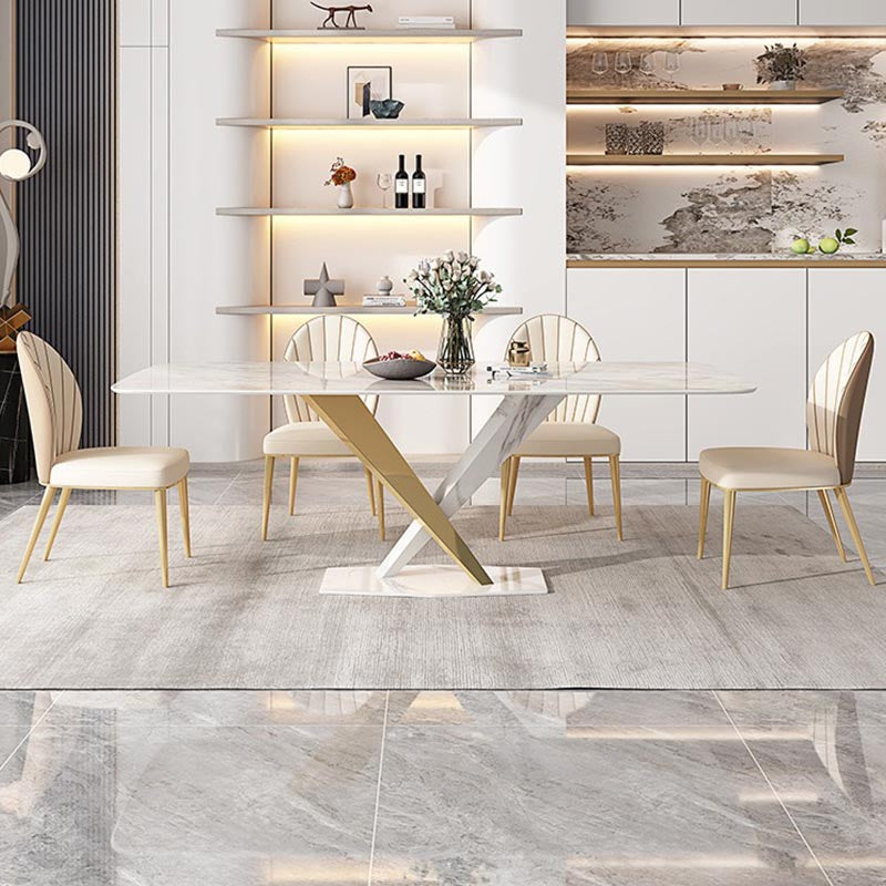 Glam Dining Table Set 1/2/5/7 Pcs Rectangle Dining Table with Upholstered Chairs 5 Pieces: Table, 4 Chairs Clearhalo 'Dining Room Sets' 'Dining Tables & Seating' 'dining_room_set' 'furn' 'furn_dining_room_set' 'Furniture' 'Kitchen & Dining Furniture' 5677839