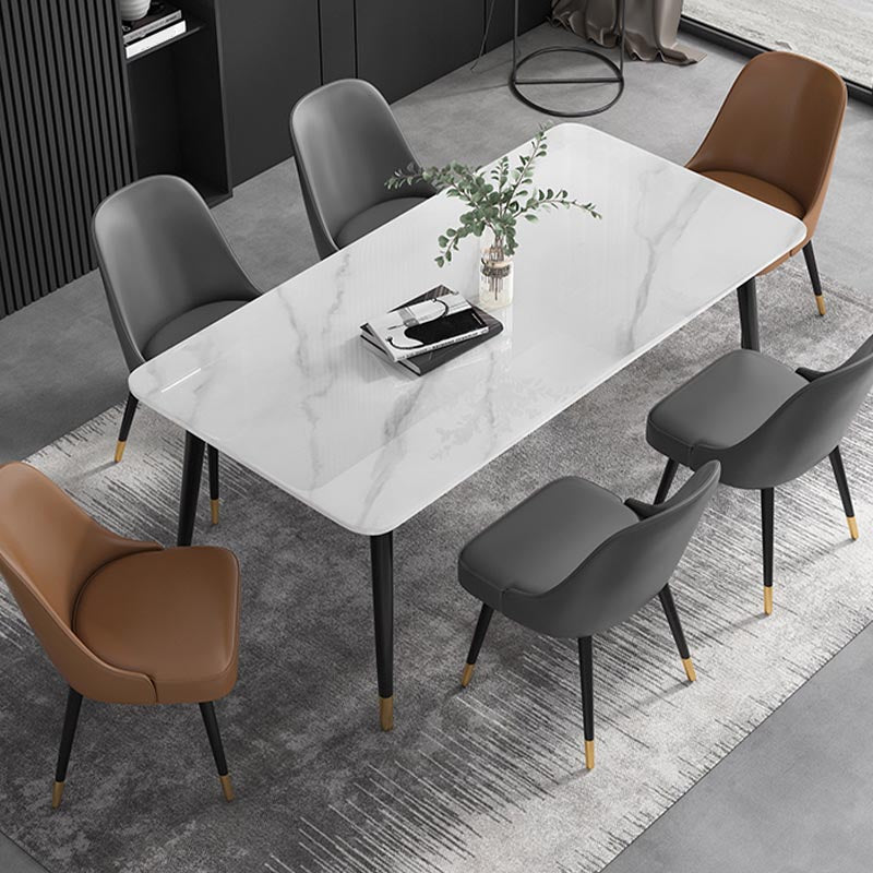 Modern Rectangle 1/2/5/7 Pieces Dining Set Stone Top Legs Indoor Dinette Set White 70.9"L x 35.4"W Clearhalo 'Dining Room Sets' 'Dining Tables & Seating' 'dining_room_set' 'furn' 'furn_dining_room_set' 'Furniture' 'Kitchen & Dining Furniture' 5677875