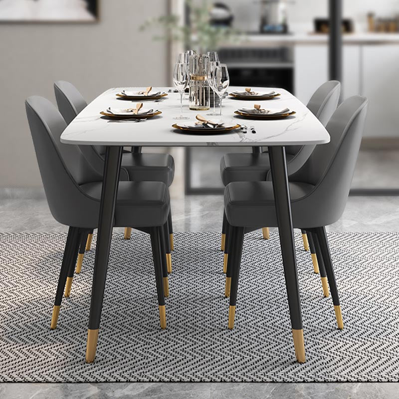 Modern Rectangle 1/2/5/7 Pieces Dining Set Stone Top Legs Indoor Dinette Set Clearhalo 'Dining Room Sets' 'Dining Tables & Seating' 'dining_room_set' 'furn' 'furn_dining_room_set' 'Furniture' 'Kitchen & Dining Furniture' 5677879