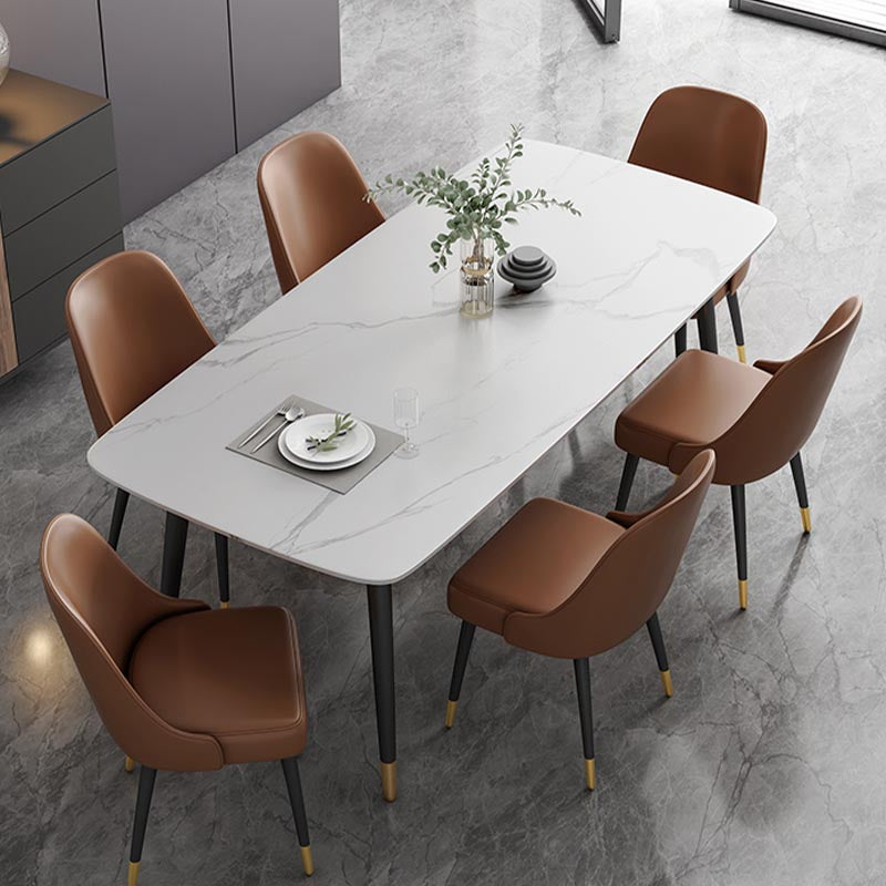 Modern Rectangle 1/2/5/7 Pieces Dining Set Stone Top Legs Indoor Dinette Set 7 Pieces: White Table, 6 Brown Chairs Clearhalo 'Dining Room Sets' 'Dining Tables & Seating' 'dining_room_set' 'furn' 'furn_dining_room_set' 'Furniture' 'Kitchen & Dining Furniture' 5677881