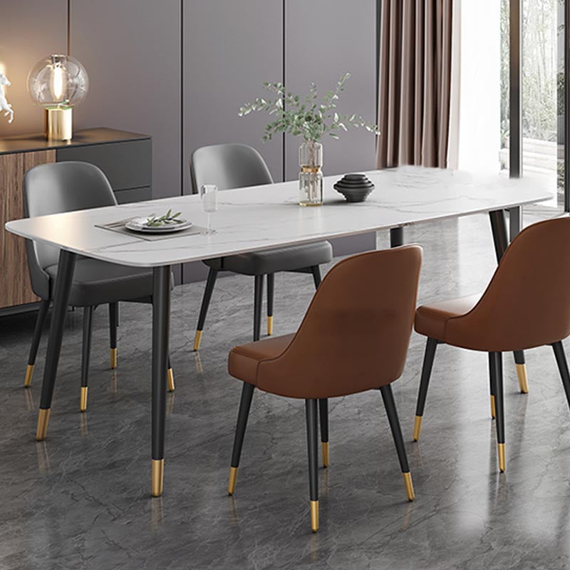 Modern Rectangle 1/2/5/7 Pieces Dining Set Stone Top Legs Indoor Dinette Set 5 Pieces: White Table, 2 Gray + 2 Brown Chairs Clearhalo 'Dining Room Sets' 'Dining Tables & Seating' 'dining_room_set' 'furn' 'furn_dining_room_set' 'Furniture' 'Kitchen & Dining Furniture' 5677889