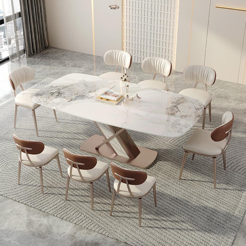 Nordic Sintered Stone Top Dining Set Rectangular 1/4/5/7/9 Pieces Dining Area Table Set Clearhalo 'Dining Room Sets' 'Dining Tables & Seating' 'dining_room_set' 'furn' 'furn_dining_room_set' 'Furniture' 'Kitchen & Dining Furniture' 5677934
