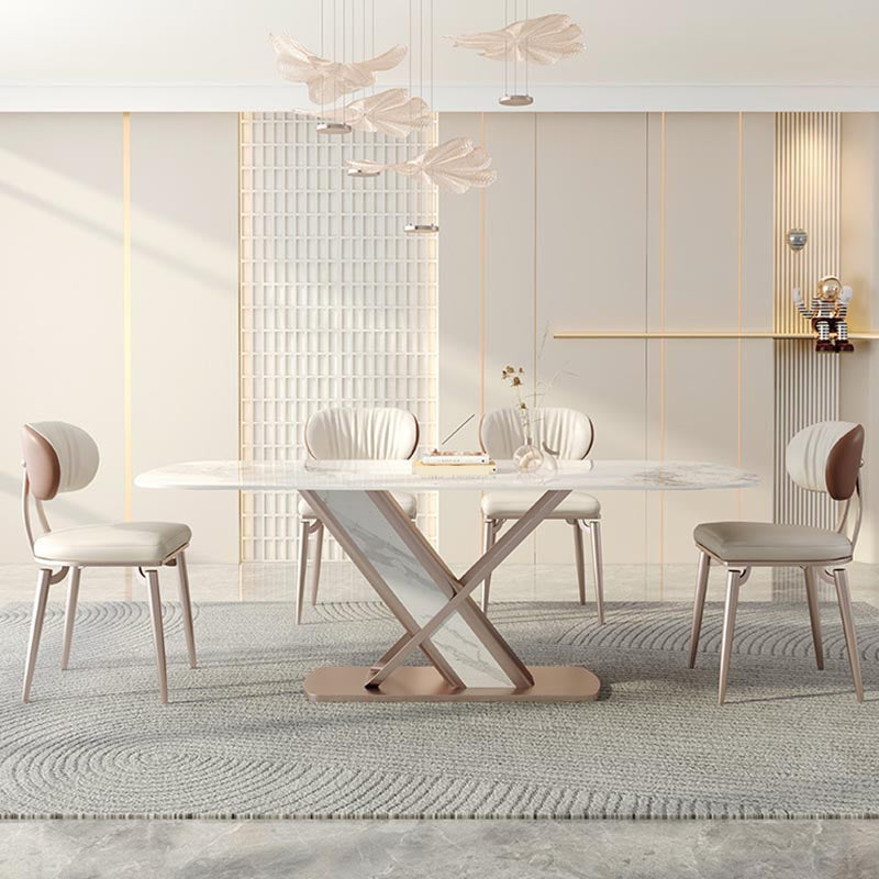 Nordic Sintered Stone Top Dining Set Rectangular 1/4/5/7/9 Pieces Dining Area Table Set 5 Pieces: Table, 4 Chairs Clearhalo 'Dining Room Sets' 'Dining Tables & Seating' 'dining_room_set' 'furn' 'furn_dining_room_set' 'Furniture' 'Kitchen & Dining Furniture' 5677939