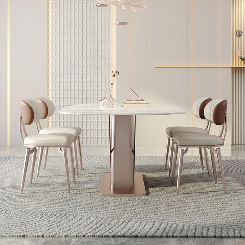Nordic Sintered Stone Top Dining Set Rectangular 1/4/5/7/9 Pieces Dining Area Table Set Clearhalo 'Dining Room Sets' 'Dining Tables & Seating' 'dining_room_set' 'furn' 'furn_dining_room_set' 'Furniture' 'Kitchen & Dining Furniture' 5677940