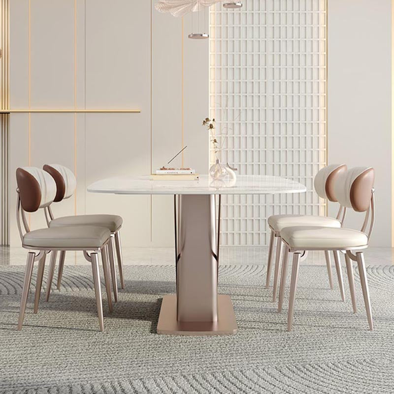 Nordic Sintered Stone Top Dining Set Rectangular 1/4/5/7/9 Pieces Dining Area Table Set Clearhalo 'Dining Room Sets' 'Dining Tables & Seating' 'dining_room_set' 'furn' 'furn_dining_room_set' 'Furniture' 'Kitchen & Dining Furniture' 5677948