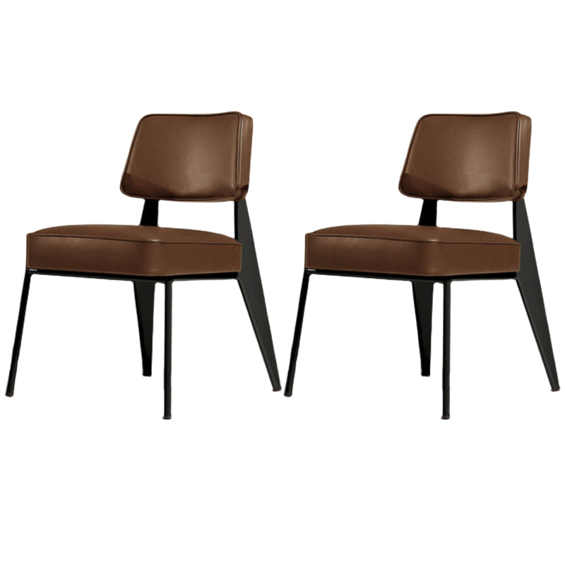 Industrial Style 24.4" Wide Faux Leather Fixed Back Armless Chair Coffee + Black 2 Piece Set Clearhalo 'Accent Chairs' 'accent_chairs' 'Chairs & Seating' 'furn' 'furn_accent_chairs' 'Furniture' 'Living Room Furniture' 5677984