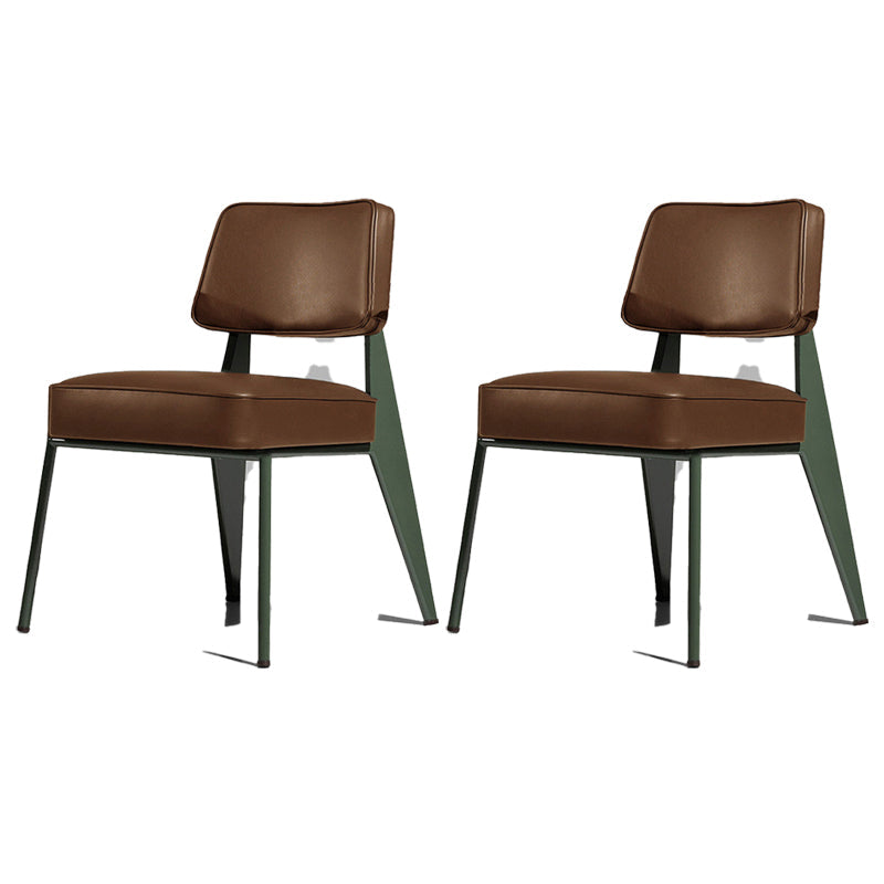 Industrial Style 24.4" Wide Faux Leather Fixed Back Armless Chair Coffee Green 2 Piece Set Clearhalo 'Accent Chairs' 'accent_chairs' 'Chairs & Seating' 'furn' 'furn_accent_chairs' 'Furniture' 'Living Room Furniture' 5677988