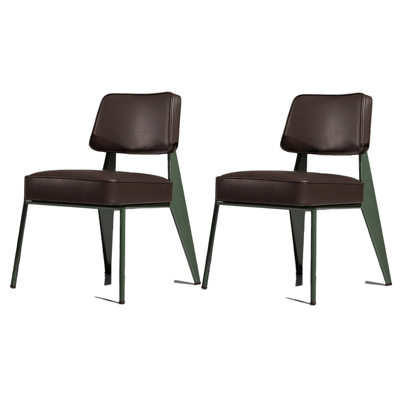 Industrial Style 24.4" Wide Faux Leather Fixed Back Armless Chair Brown Green 2 Piece Set Clearhalo 'Accent Chairs' 'accent_chairs' 'Chairs & Seating' 'furn' 'furn_accent_chairs' 'Furniture' 'Living Room Furniture' 5677990