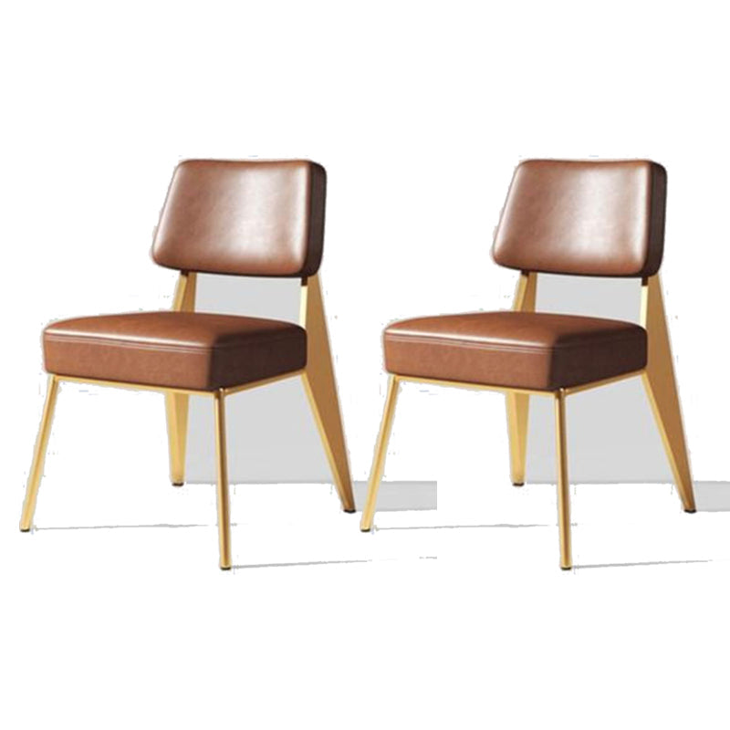 Industrial Style 24.4" Wide Faux Leather Fixed Back Armless Chair Coffee-Gold 2 Piece Set Clearhalo 'Accent Chairs' 'accent_chairs' 'Chairs & Seating' 'furn' 'furn_accent_chairs' 'Furniture' 'Living Room Furniture' 5677992