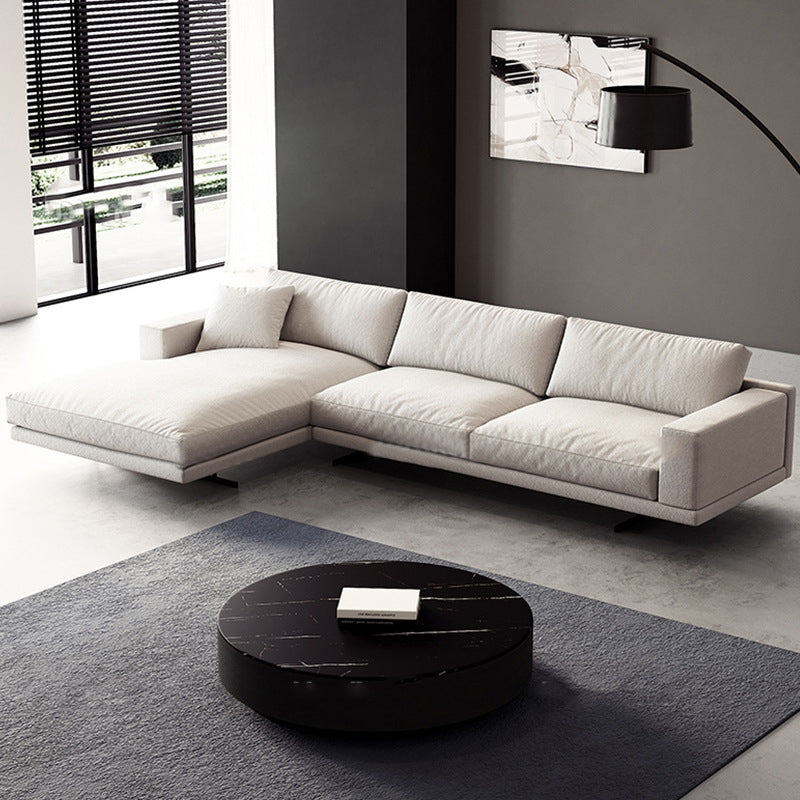 Square Arm Linen Sofa with Chaise Contemporary 4-Steater Loose Back Sofa in White Clearhalo 'furn' 'furn_sectionals' 'Furniture' 'Living Room Furniture' 'Sectionals' 5678012