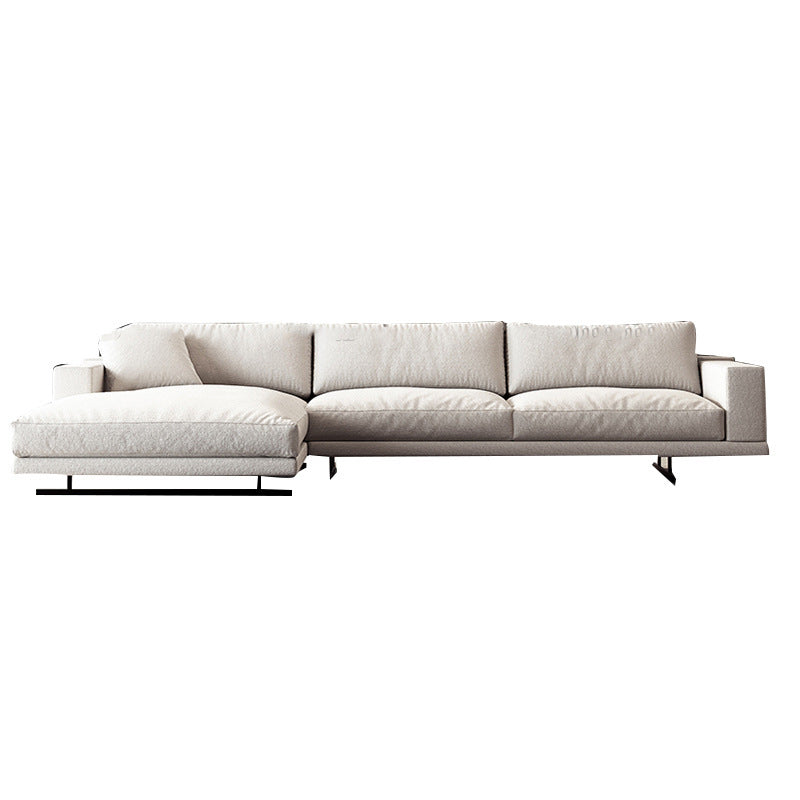Square Arm Linen Sofa with Chaise Contemporary 4-Steater Loose Back Sofa in White 110"L x 67"W x 31.5"H Left Clearhalo 'furn' 'furn_sectionals' 'Furniture' 'Living Room Furniture' 'Sectionals' 5678015