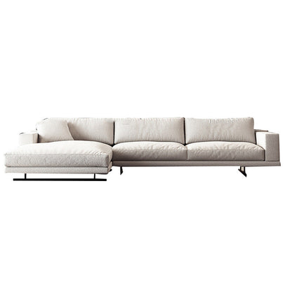 Square Arm Linen Sofa with Chaise Contemporary 4-Steater Loose Back Sofa in White 110"L x 67"W x 31.5"H Left Clearhalo 'furn' 'furn_sectionals' 'Furniture' 'Living Room Furniture' 'Sectionals' 5678015