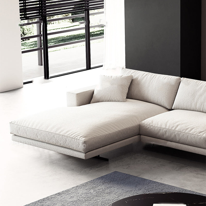 Square Arm Linen Sofa with Chaise Contemporary 4-Steater Loose Back Sofa in White Clearhalo 'furn' 'furn_sectionals' 'Furniture' 'Living Room Furniture' 'Sectionals' 5678017
