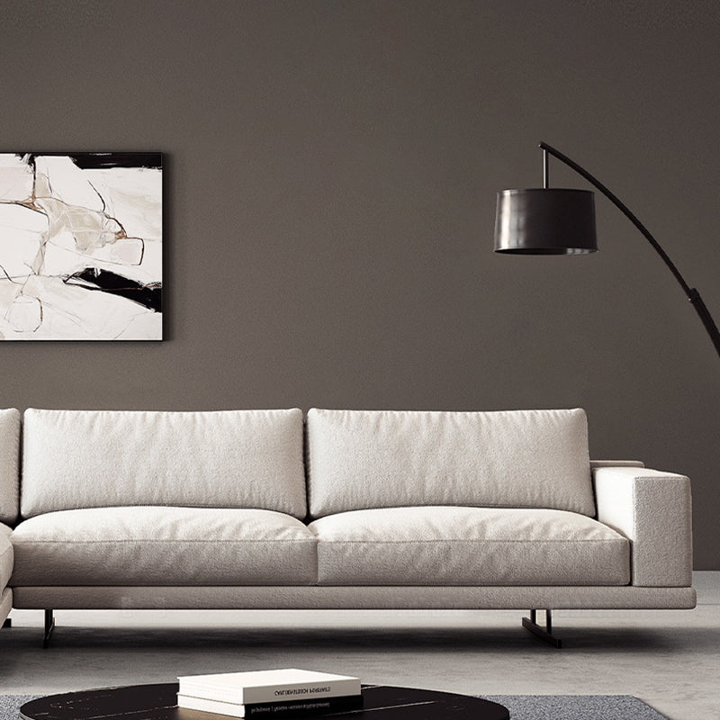 Square Arm Linen Sofa with Chaise Contemporary 4-Steater Loose Back Sofa in White Clearhalo 'furn' 'furn_sectionals' 'Furniture' 'Living Room Furniture' 'Sectionals' 5678019