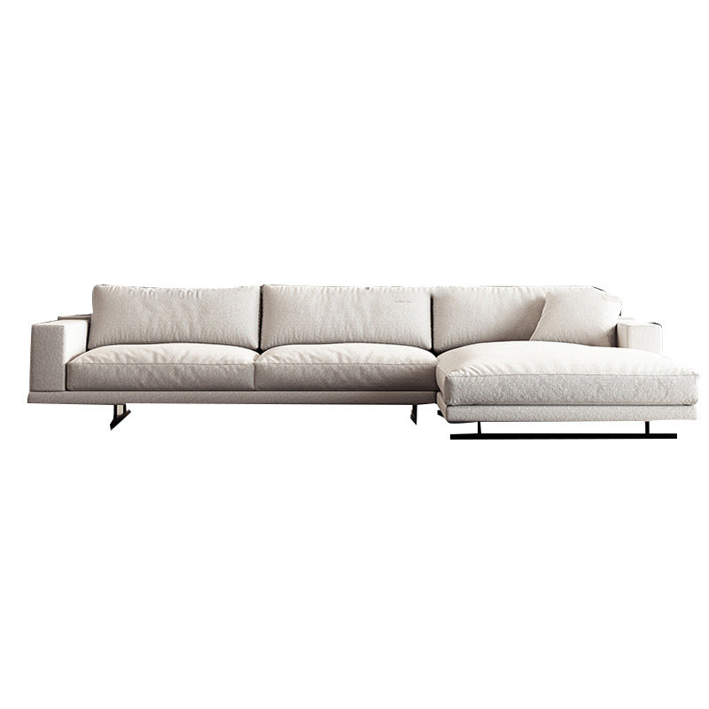 Square Arm Linen Sofa with Chaise Contemporary 4-Steater Loose Back Sofa in White Right Clearhalo 'furn' 'furn_sectionals' 'Furniture' 'Living Room Furniture' 'Sectionals' 5678020