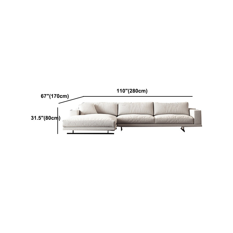 Square Arm Linen Sofa with Chaise Contemporary 4-Steater Loose Back Sofa in White Clearhalo 'furn' 'furn_sectionals' 'Furniture' 'Living Room Furniture' 'Sectionals' 5678023