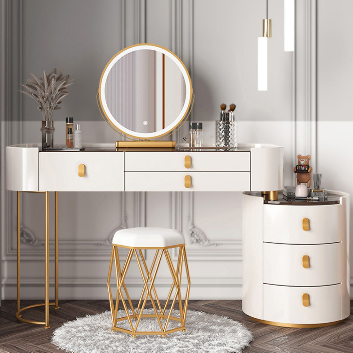 Tavolo da toeletta da toeletta per vanità in legno contemporaneo set di vetro/tavolo da trucco in ardesia