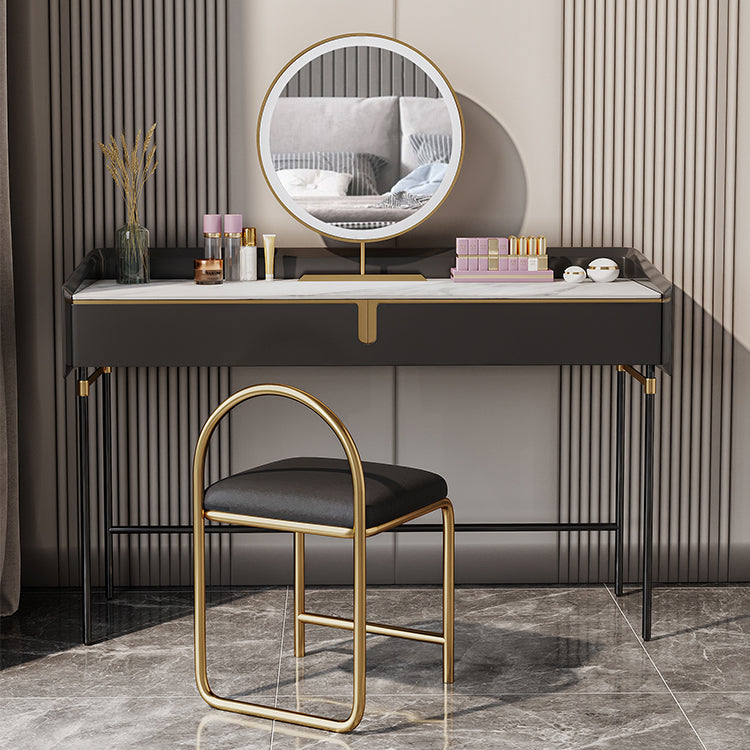 Modern Black Vanity Makeup Stone Top Dressing Table with Storage Clearhalo 'Bedroom Furniture' 'furn' 'furn_makeup_vanities' 'Furniture' 'Makeup Vanities' 'makeup_vanities' 5680450