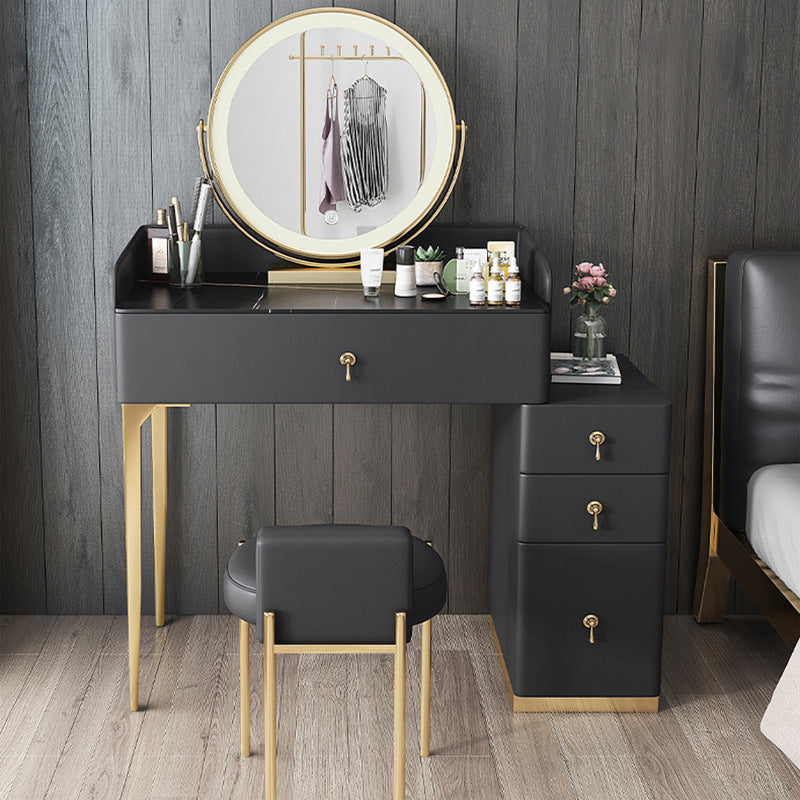 Vanité en pierre et coiffeuse de selles Vanité de maquillage en cuir faux en cuir