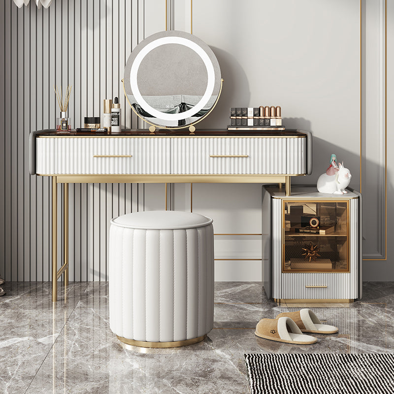 Make-up Vanity Set, Table With Glass Top & Soft Close Drawers Clearhalo 'Bedroom Furniture' 'furn' 'furn_makeup_vanities' 'Furniture' 'Makeup Vanities' 'makeup_vanities' 5680480